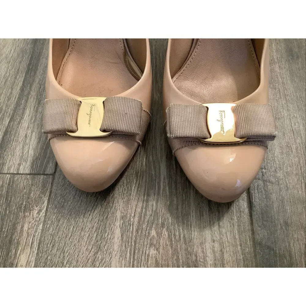 Salvatore Ferragamo Women's 8 Beige Leather Pimpa Bow Stiletto Heel Pumps V8-7